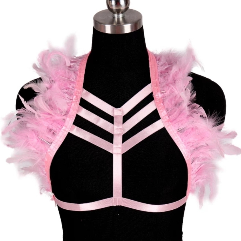 2 LEFT PINK FEATHER RAVE CLUB FESTIVAL HARNESS